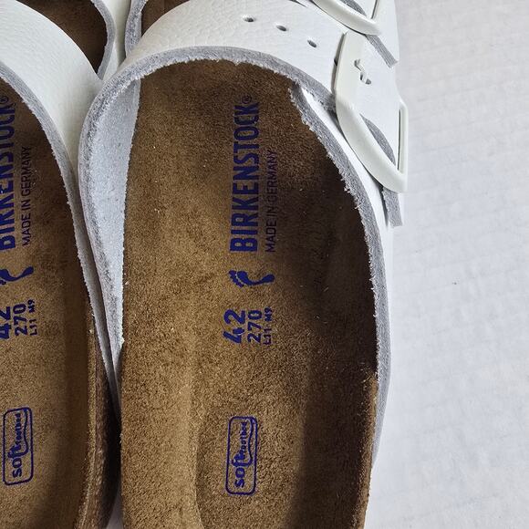 Birkenstock Arizona Size 42/L11/M9 Soft Footbed White Leather Narrow Fit - Picture 3 of 4